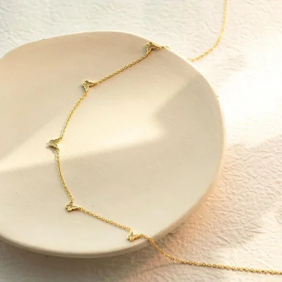 Diamond Necklaces for Women 14K Gold Silver Gold Plated Dainty Necklace Five Dia - Picture 7 of 8